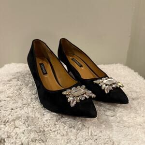 Kay Unger Black Heels with Crystal Embellishments